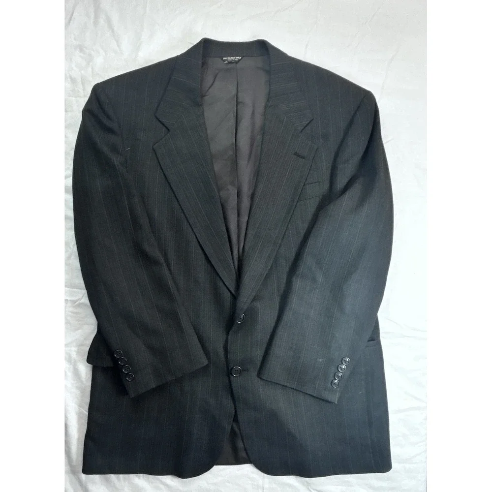 bill blass mens suit 2 Piece Wool Black USA Made 44, 32x29 Stripe